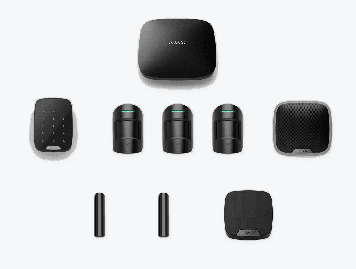 Bee Secure Home kit — hub, sensors, keypad, indoor and outdoor sirens